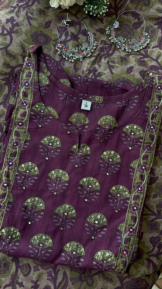 women's vgang Dark Purple Cotton Kurta set with Dupatta (38 to 52) | VGANG