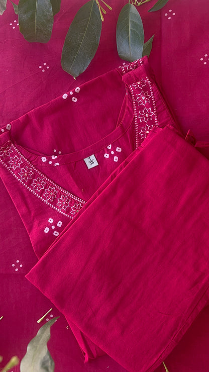 Women’s Dark Pink a cotton Kurta Set with Dupatta (38 to 46)