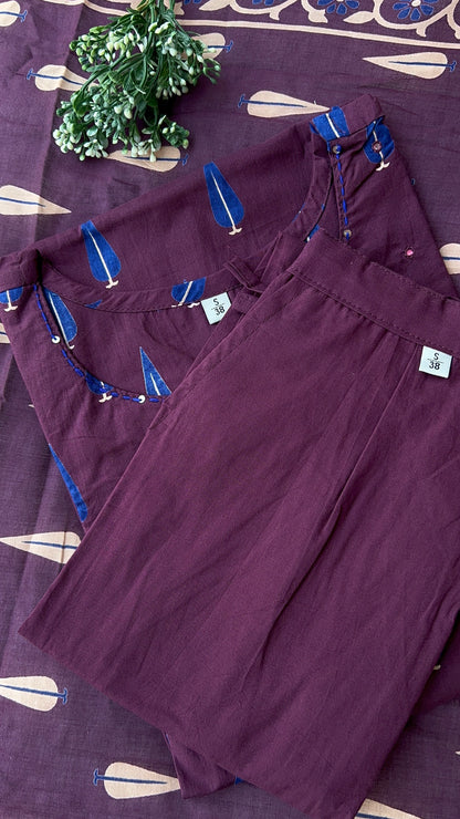 VGANG Wine Straight Cotton Kurta Set with Dupatta for Women’s(38 to 52)