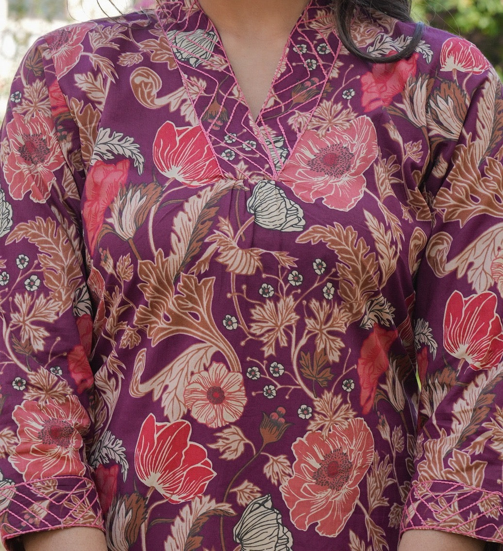 Pink V- Neck kurti