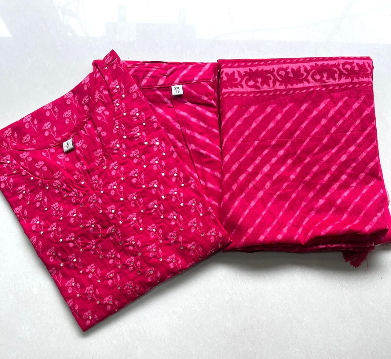 Pure Premium Pink Cotton Kurta Set with Dupatta (38 to 52)