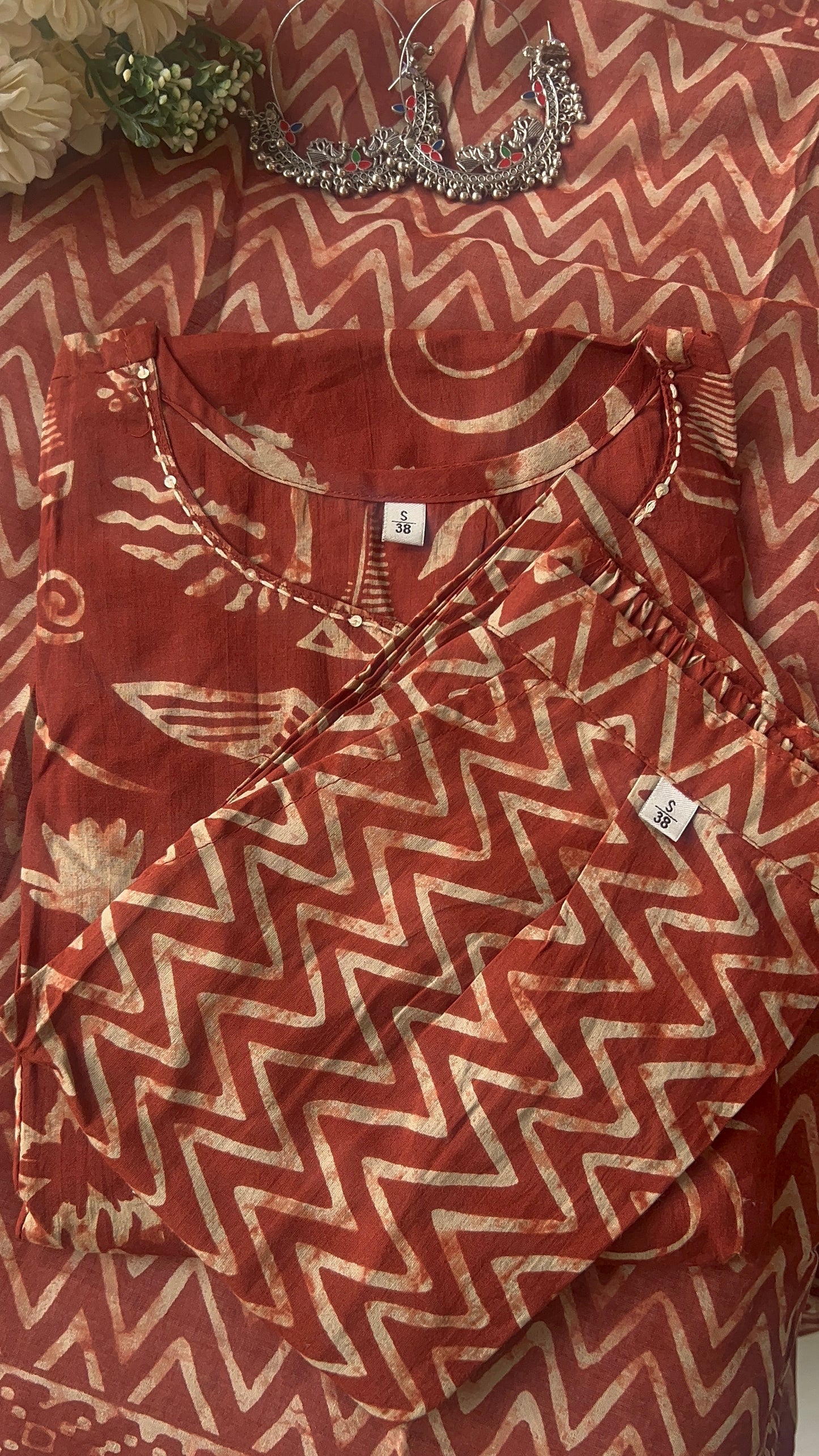 Vgang Rust cotton Kurta Set with Dupatta (38 to 52)