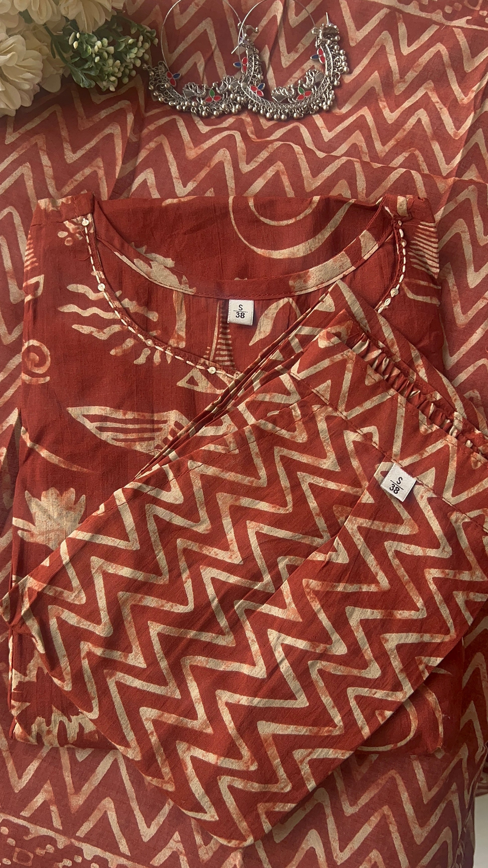 Vgang Rust cotton Kurta Set with Dupatta (38 to 52)