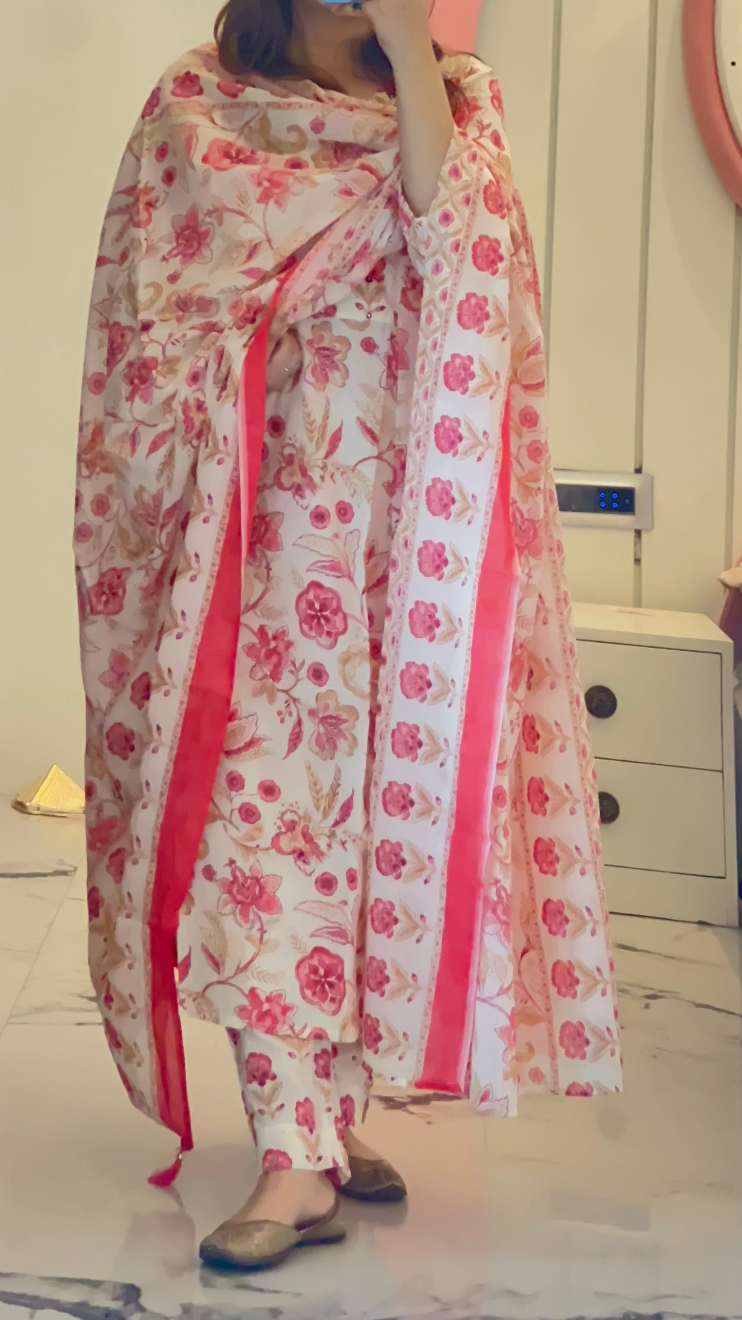 Women’s Off white A Line Cotton Kurta set with Dupatta (38 to 52)