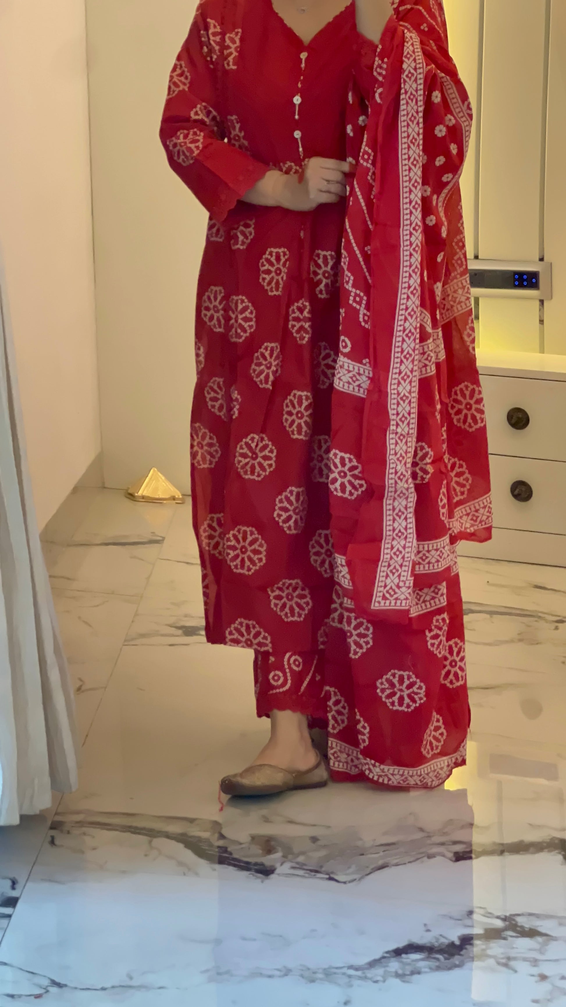 Women's Red Cotton kurta Set with Dupatta (38 to 46) | VGANG