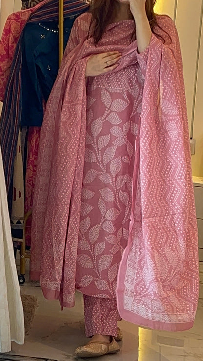 VGANG Onion Pink Cotton Kurta Set with Dupatta (38 to 52)