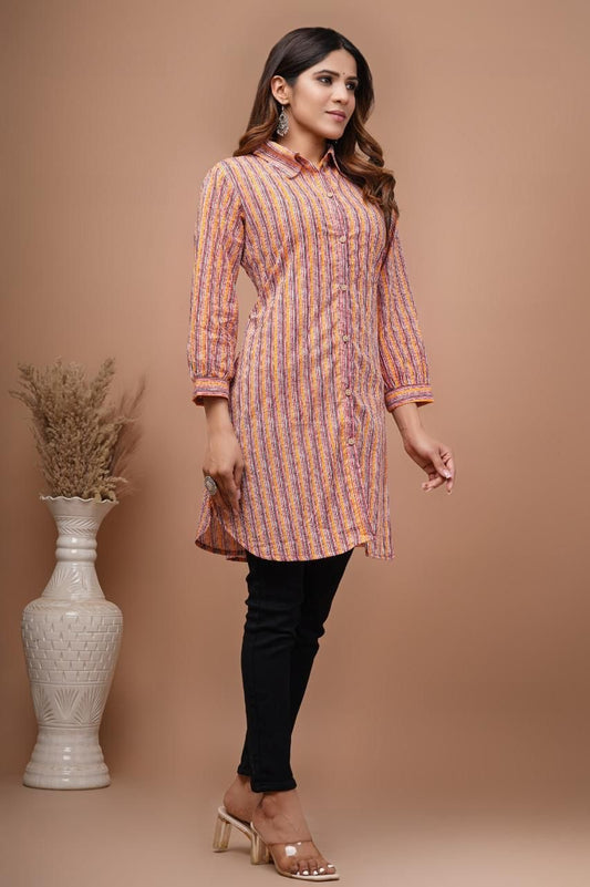 Peach Jaipuri short kurti