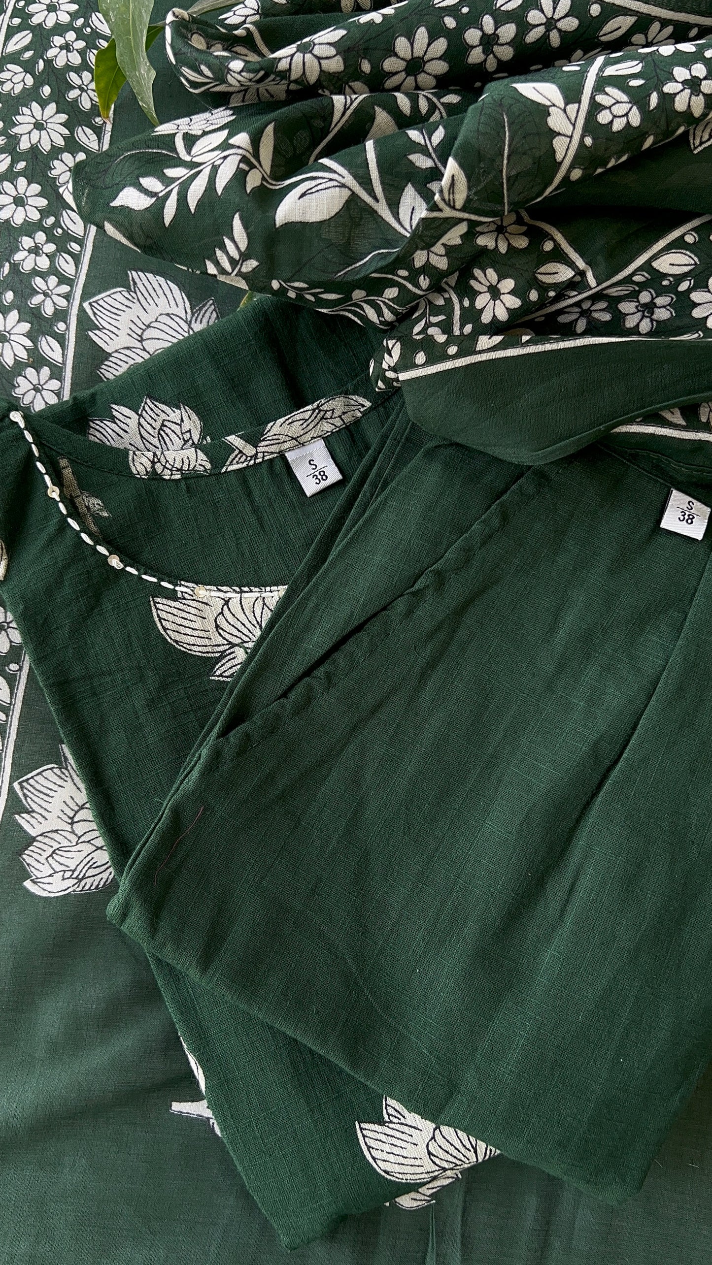 VGANG Bottle Green Aline Cotton kurta set with Dupatta(38 to 52)