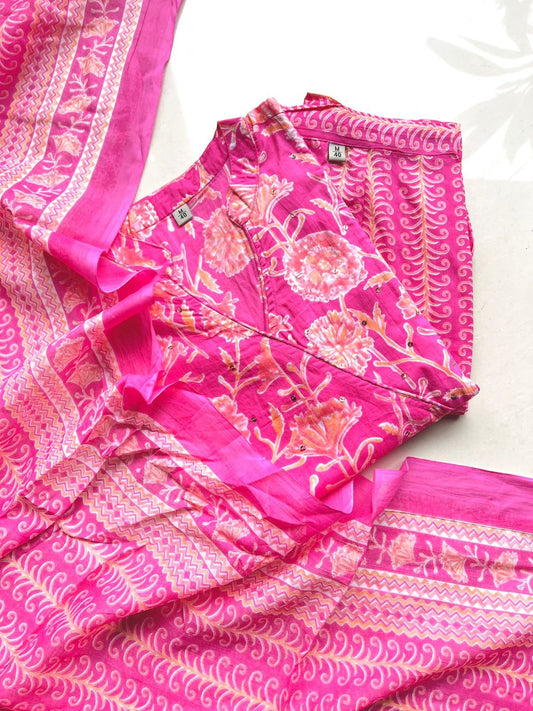 Pure Pink Angarak ha Straight  Kurta set with Dupatta ( 38 to 46)