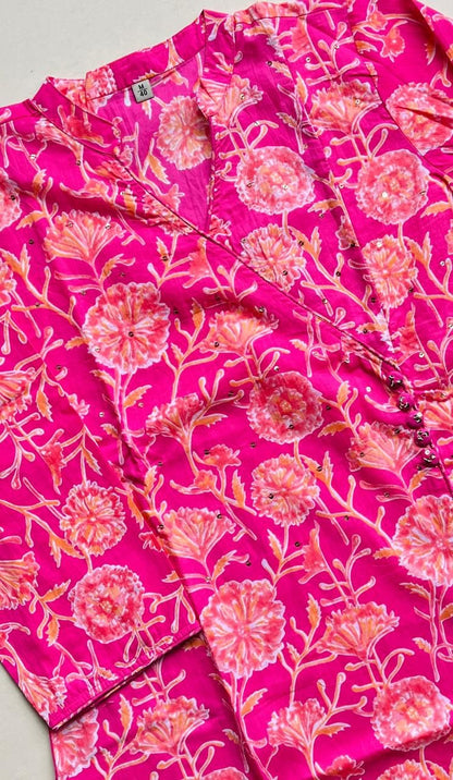 Pure Pink Angarak ha Straight  Kurta set with Dupatta ( 38 to 46)