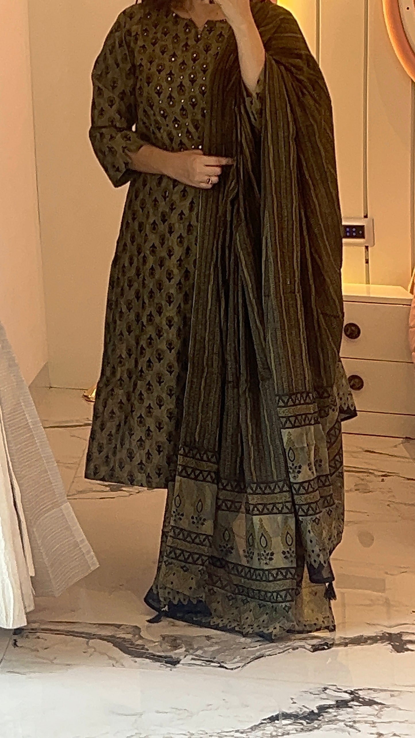 Pure Premium Butti Print Olive Green Cotton Kurta Set with Dupatta ( 38 to 52 )