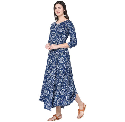 Blue Jaipuri print Anarkali