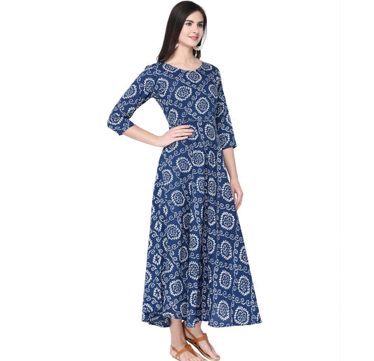 Blue Jaipuri print Anarkali