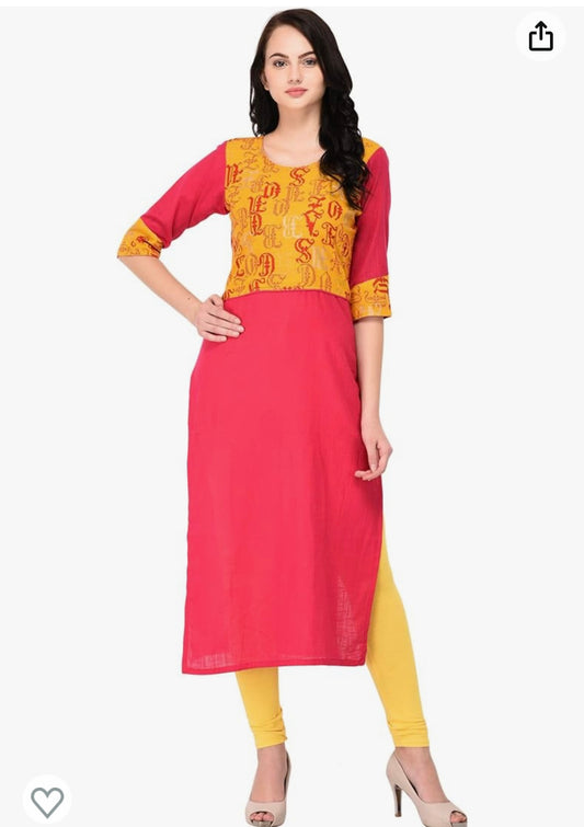 Pink cotton Straight kurta