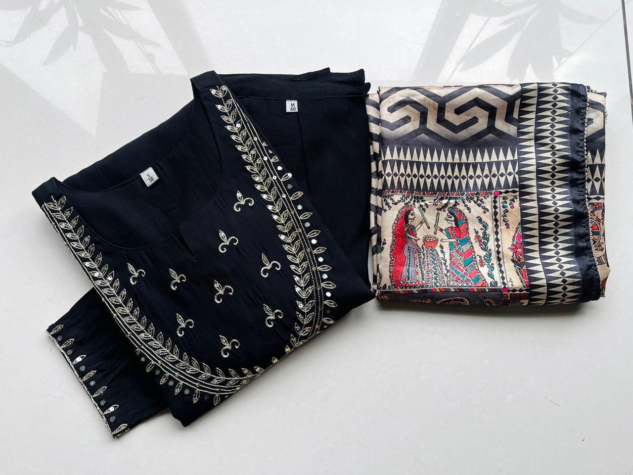 Pure Premium Black Chanderi Silk Kurta set with Dupatta ( 38 to 52)