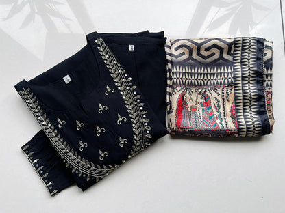 Pure Premium Black Chanderi Silk Kurta set with Dupatta ( 38 to 52)