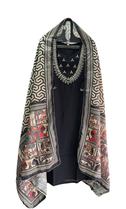 Pure Premium Black Chanderi Silk Kurta set with Dupatta ( 38 to 52)