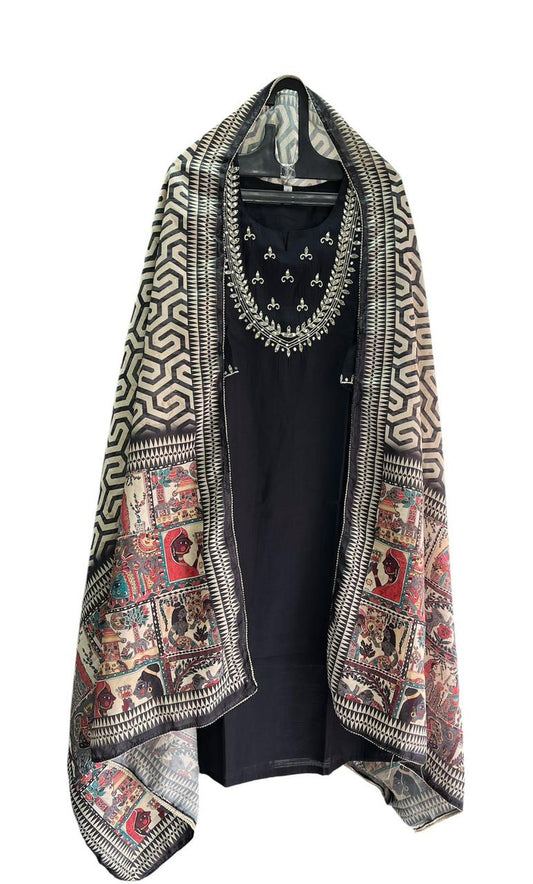 Pure Premium Black Chanderi Silk Kurta set with Dupatta ( 38 to 52)