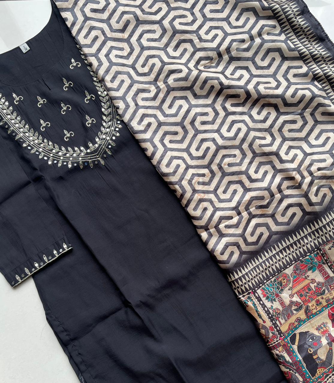 Pure Premium Black Chanderi Silk Kurta set with Dupatta ( 38 to 52)