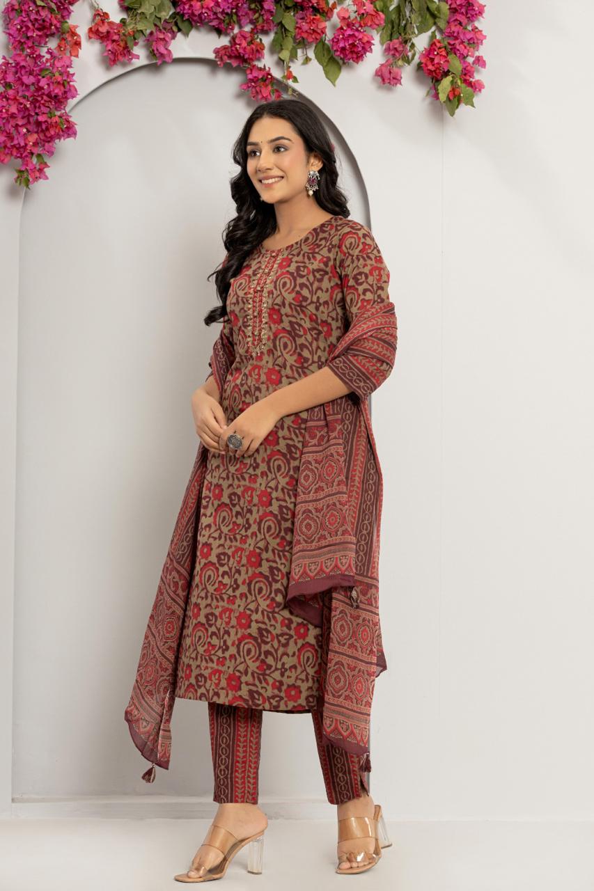 Brown Straight kurta Set