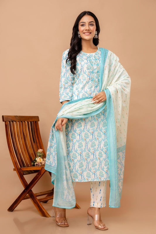 Off white kurta set with dupatta