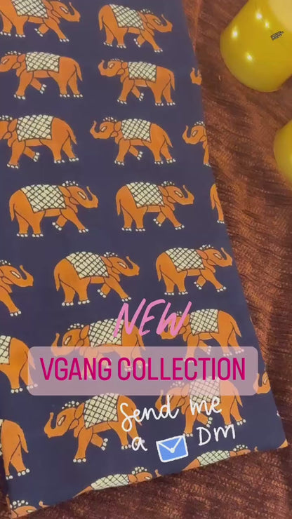 Navy blue elephant print kurta